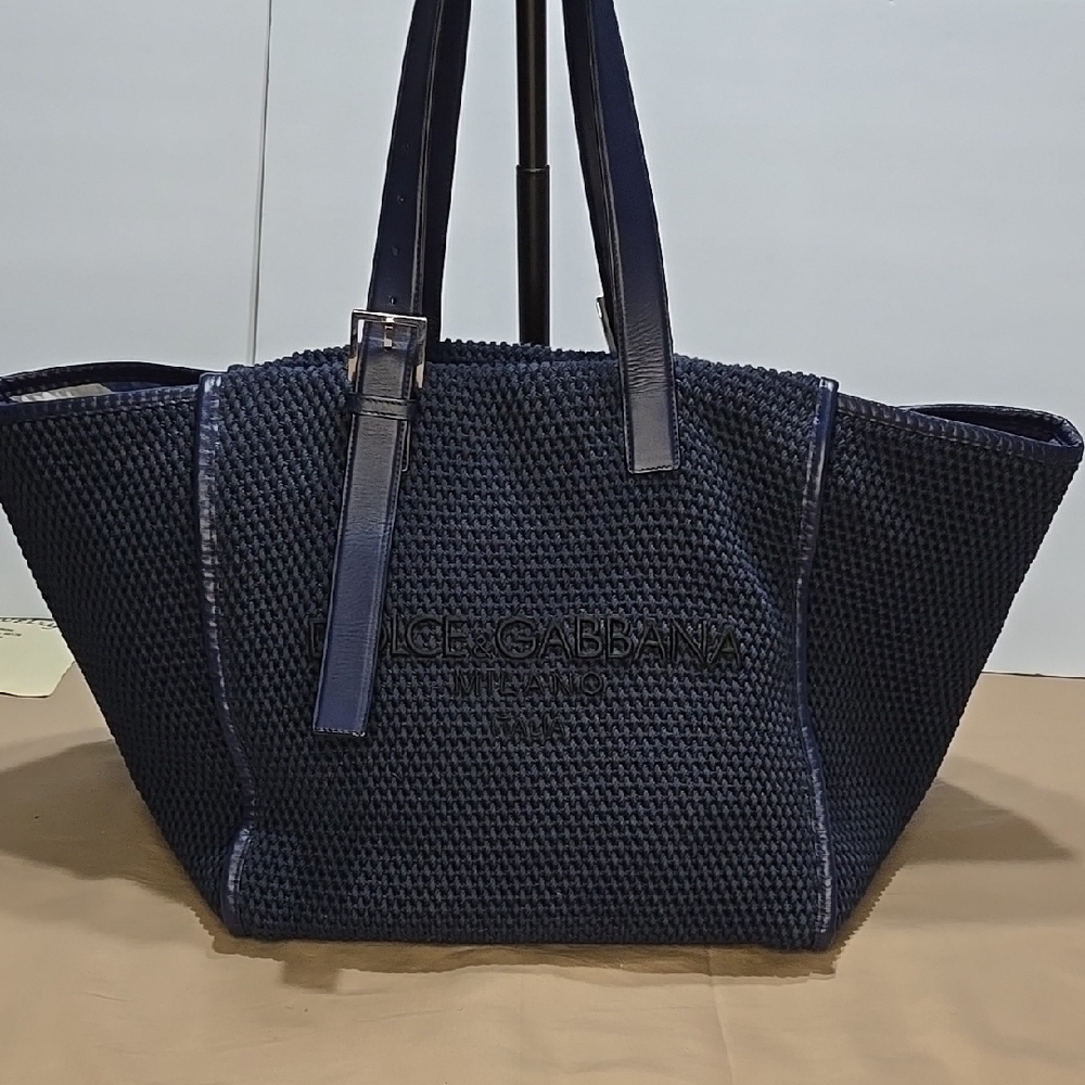 Dolce & Gabbana Navy Blue Woven Tote Bag